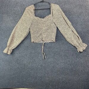Hesperus Young Contemporary Animal Print Smocked Crop Top Tan Black